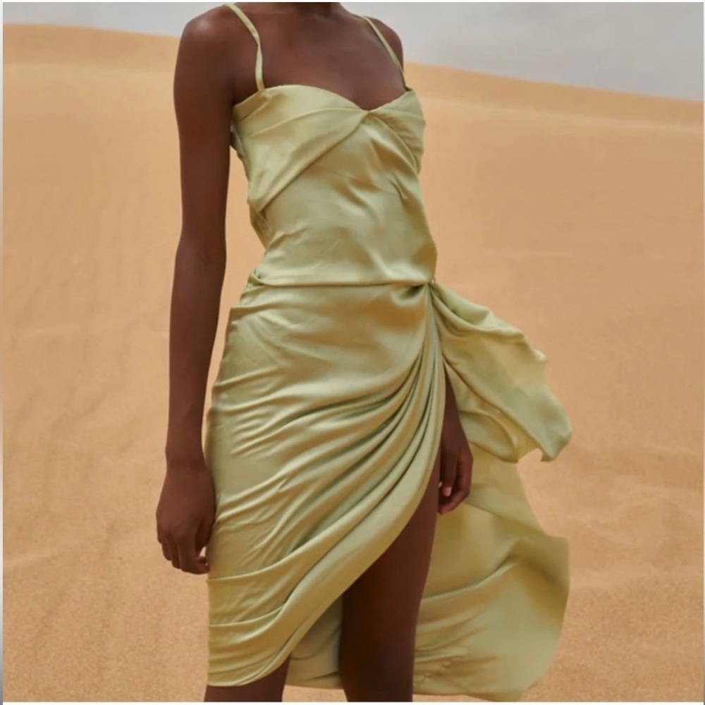 Baobab Collection Satin Midi Dress in Pale Lime